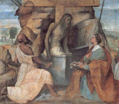 Hieronymus und Dorothea verehren Christus im Grab - Alessandro Bonvicino