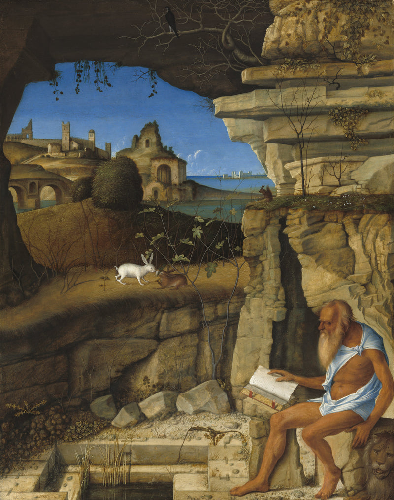 Heiliger Hieronymus beim Lesen auf dem Land - Giovanni Bellini