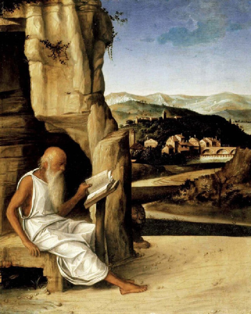 Heiliger Hieronymus beim Lesen in einer Landschaft - Giovanni Bellini
