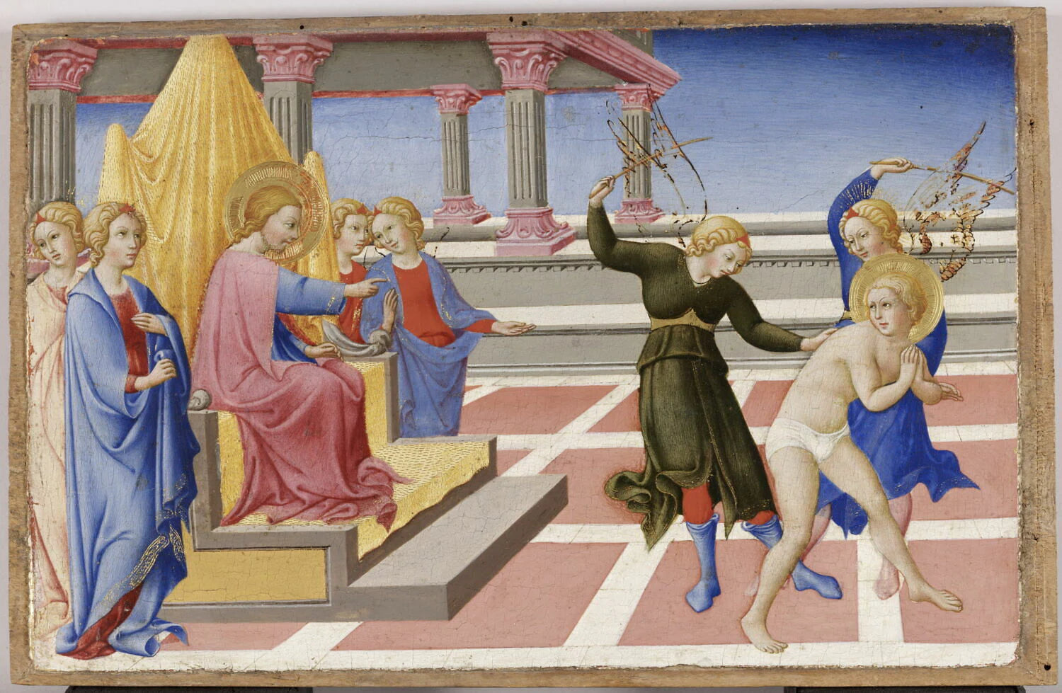 Saint Jérôme rêve qu'il est flagellé par deux anges sur l'ordre du Christ - Sano di Pietro