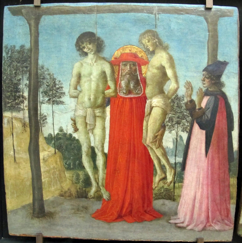 Heiliger Hieronymus, der zwei hängende junge Männer unterstützt - Pietro Perugino