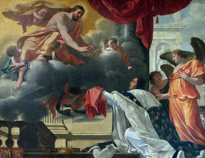 Der heilige Ludwig empfängt die Dornenkrone von den Händen Christi, der ihm erscheint - Simon Vouet