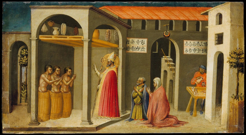 Heiliger Nikolaus erweckt drei junge Menschen wieder zum Leben - Bicci di Lorenzo