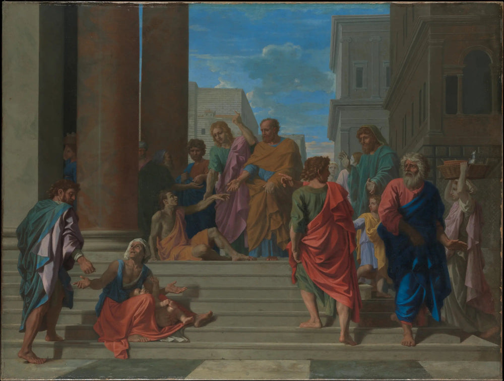 Saint Pierre et Saint Jean guérissant le boiteux - Nicolas Poussin image 1 copie de tableau peinte à la main