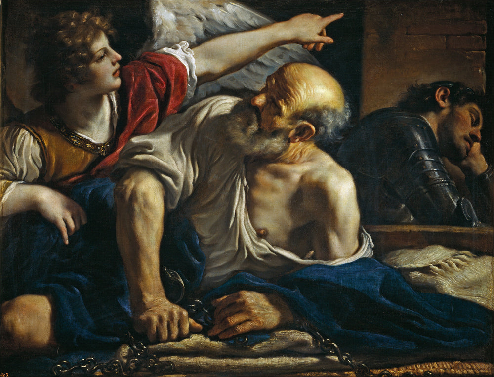 Saint Pierre libéré par un ange - Guercino image 1 reproduction artisanale de tableau