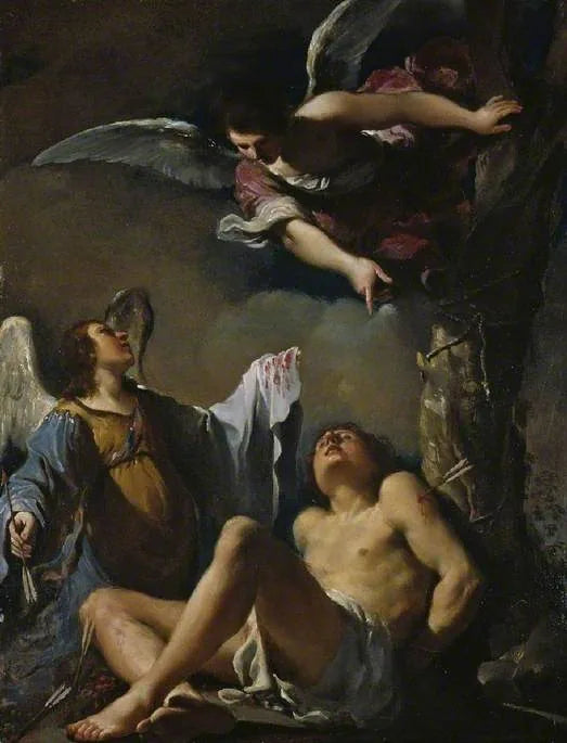 Der heilige Sebastian, gerettet von zwei Engeln - Guercino