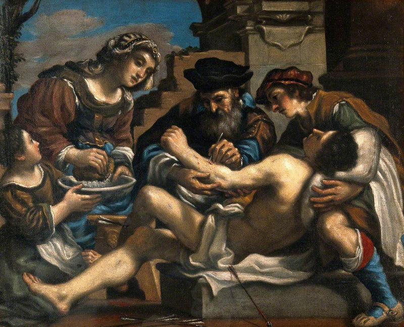 Heiliger Sebastian von einem Chirurgen und anderen gerettet - Guercino