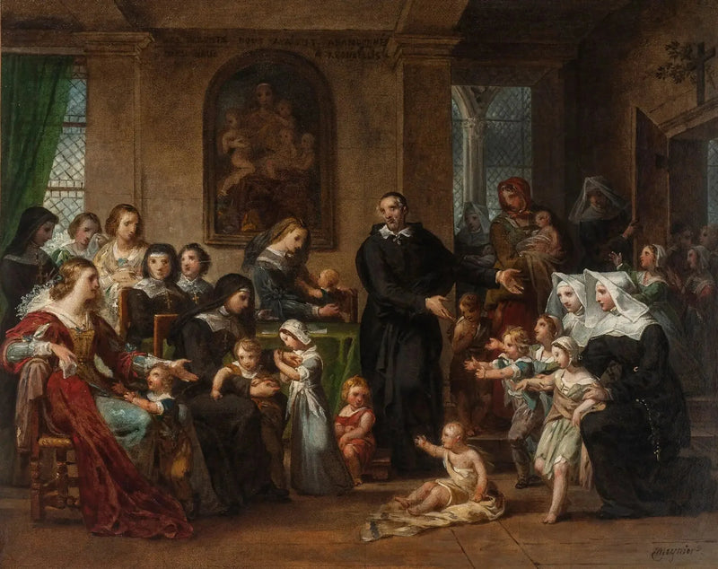 Vincent von Paul predigt die Nächstenliebe an die Frauen am Hof von Ludwig XIII - Charles Meynier