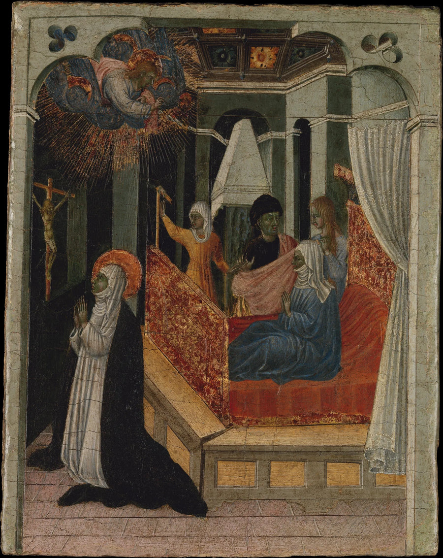 Heilige Katharina von Siena bittet Christus, ihre Mutter auferstehen zu lassen - Giovanni di Paolo