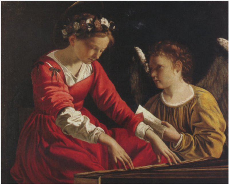 Heilige Cäcilia mit einem Engel, der eine Laute spielt - Orazio Gentileschi