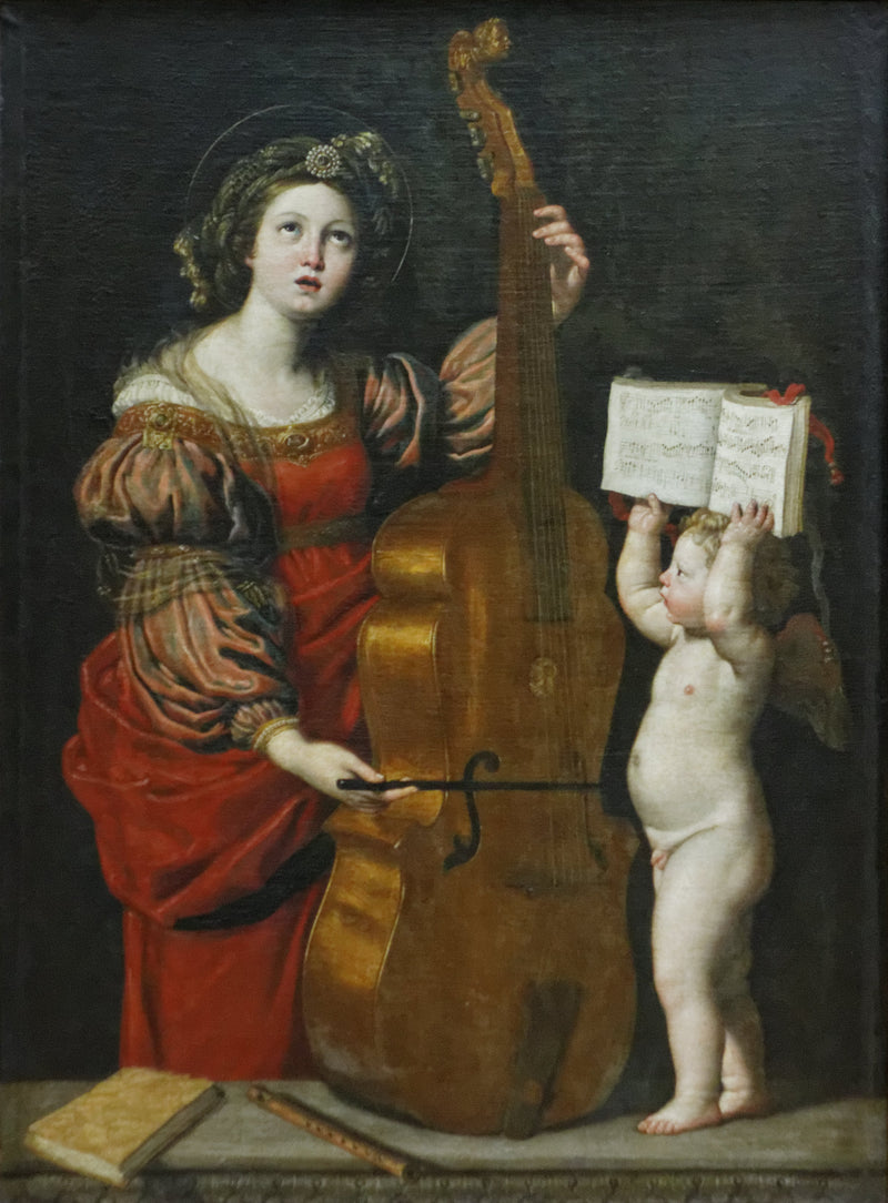 Heilige Cäcilia mit einem Engel, der ein Musikstück spielt - Domenichino