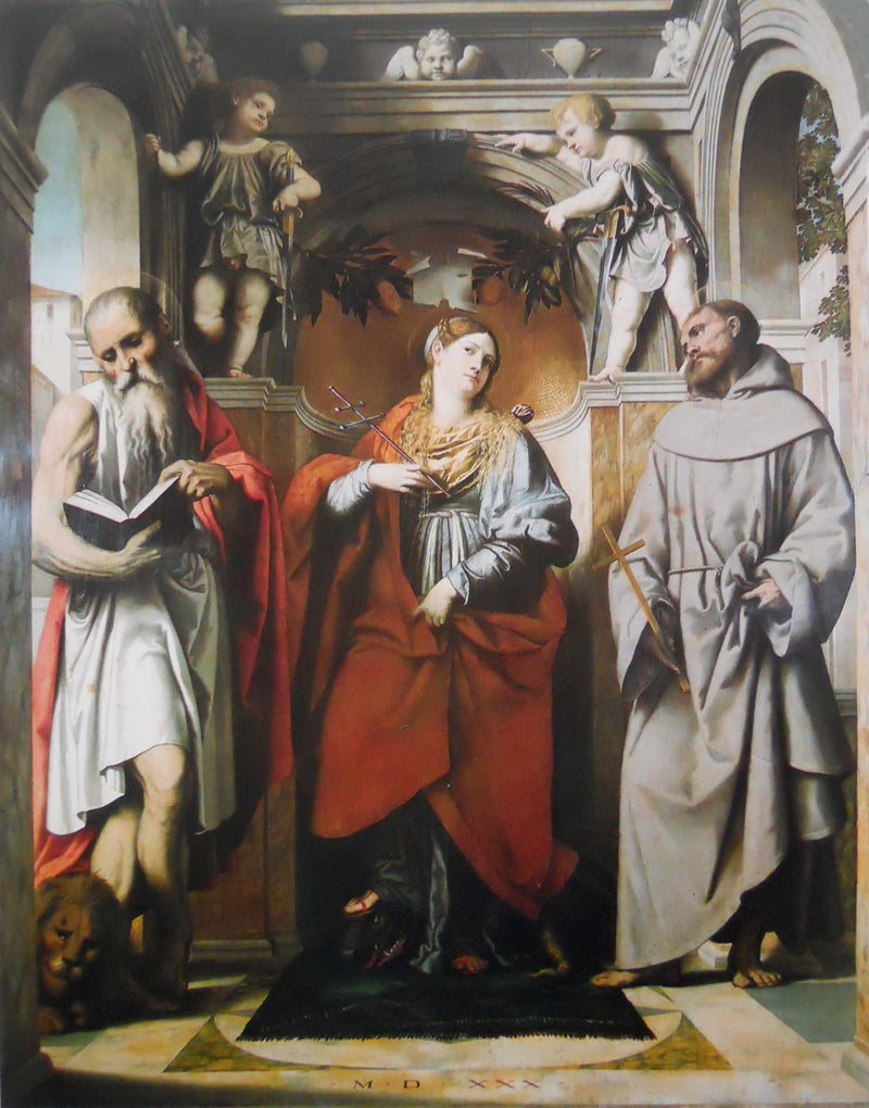 Sainte Marguerite d'Antioche mit den Heiligen Hieronymus und Franziskus - Alessandro Bonvicino