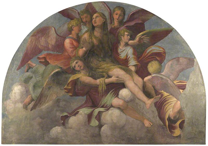 Sainte Marie-Madeleine portée par les Anges - Giulio Romano image 1 copie de tableau peinte à la main