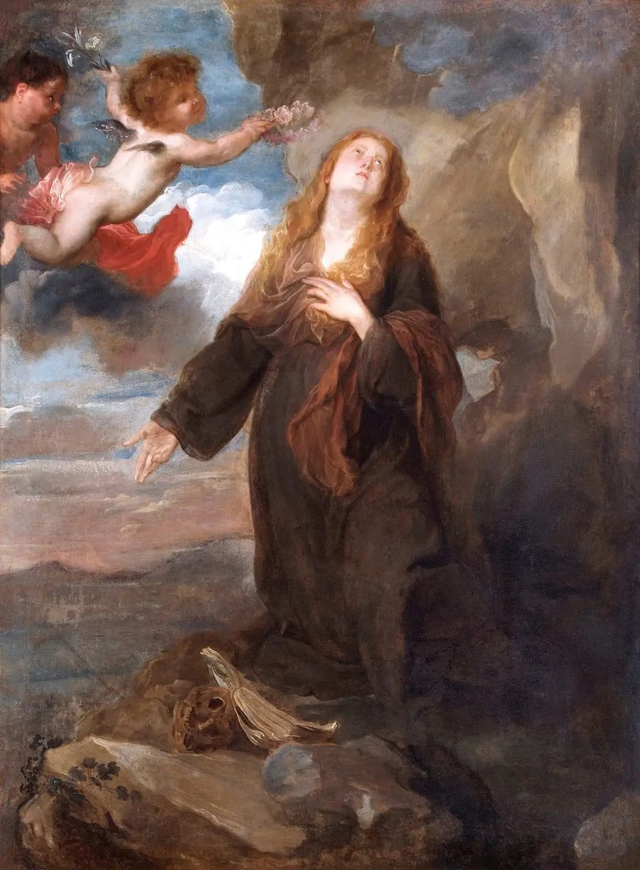 Sainte Rosalie gekrönt mit Rosen von zwei Engeln - Antoine van Dyck