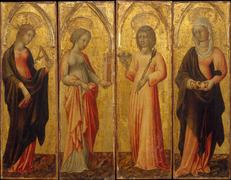Heilige Katharina von Alexandria, Barbe, Agathe und Margarete - Giovanni di Paolo