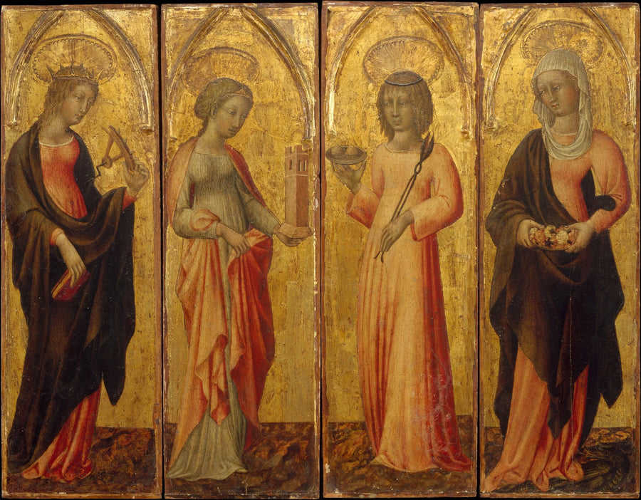 Heilige Katharina von Alexandria, Barbe, Agathe und Margarete - Giovanni di Paolo