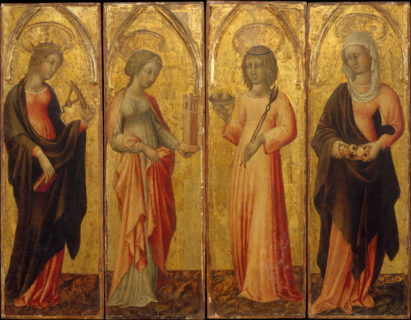 Heilige Katharina von Alexandria, Barbe, Agathe und Margarete - Giovanni di Paolo