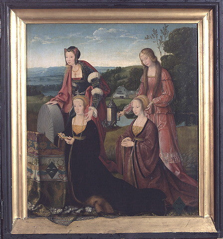Saintes Catherine et Gudule avec Catharina Hackeney (née Hardenrath) et Sibilla Hackeney (née van van Merle) - Joos van Cleve image 1 copie peinte à la main à l’huile