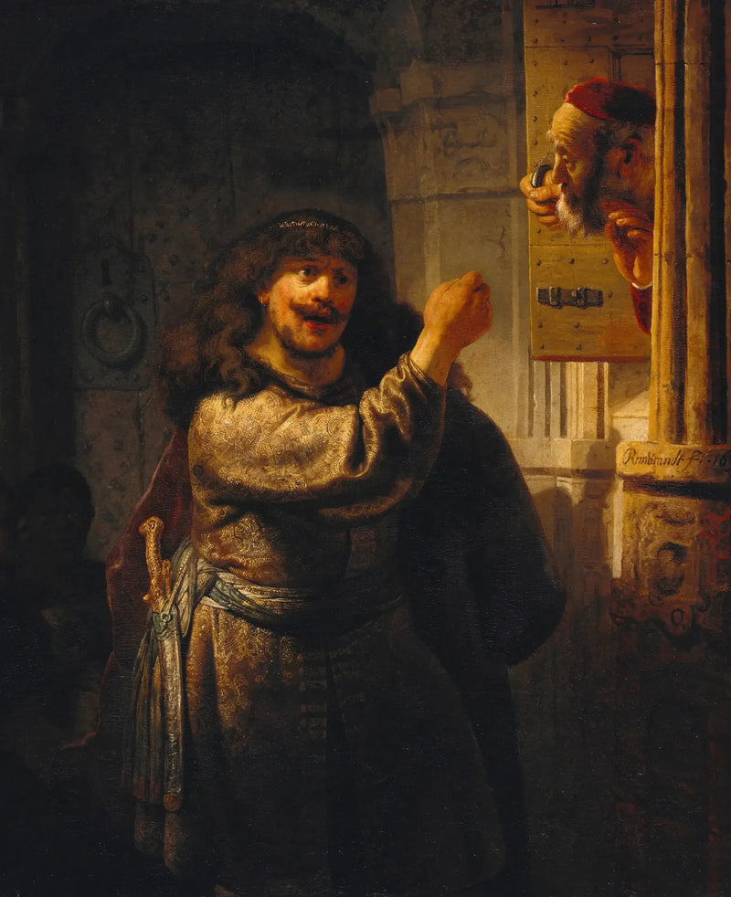 Samson bedroht seinen Schwiegervater - Rembrandt