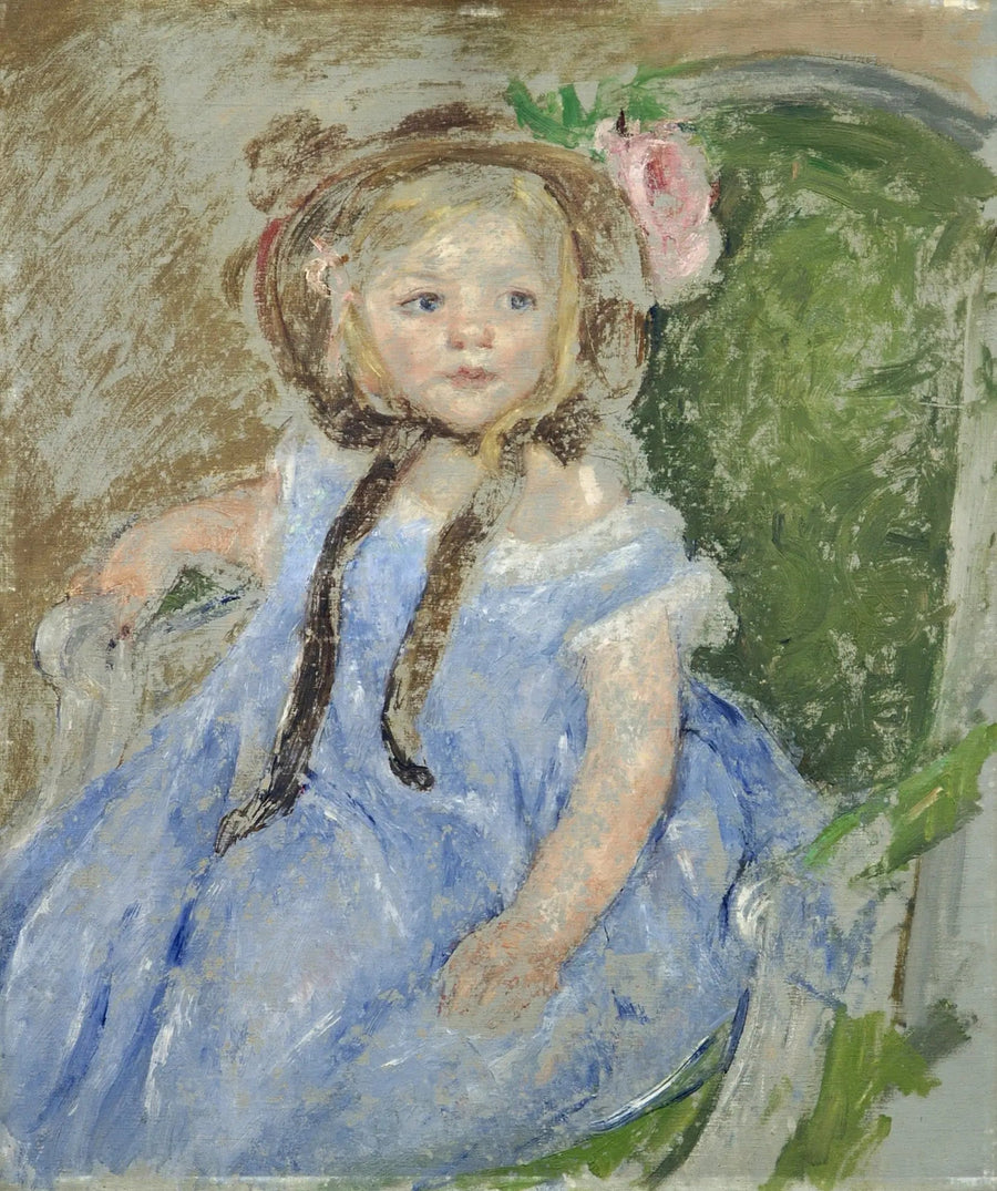 Sara mit einem dunklen Hut, die rechte Hand auf dem Arm eines Stuhls - Mary Cassatt