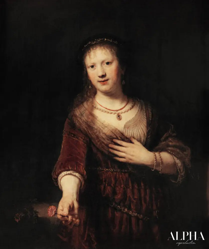 Saskia avec la fleur rouge - Rembrandt van Rijn - Reproductions de tableaux et peintures haut de gamme