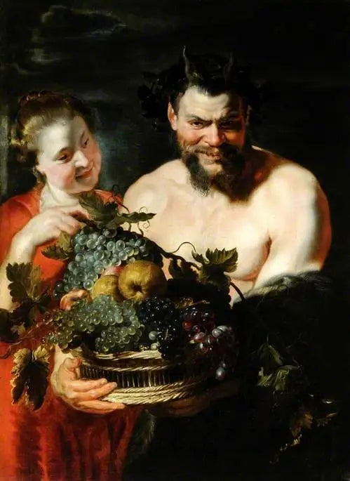 Satyr und ein Mädchen mit einem Obstkorb - Peter Paul Rubens