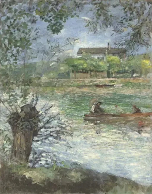 Weiden und Figuren in einem Boot - Pierre-Auguste Renoir
