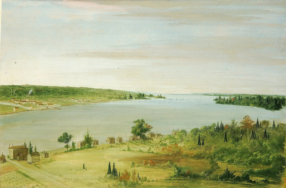 Sault Ste. Marie, montrant la garnison américaine au loin - George Catlin image 1 reproduction de peinture à l’huile