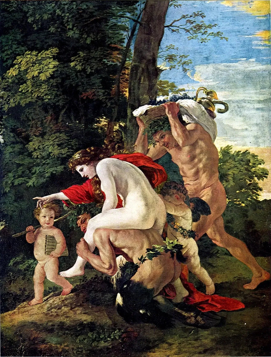 Bacchusszene oder Nymphe, die einen Satyr reitet - Nicolas Poussin