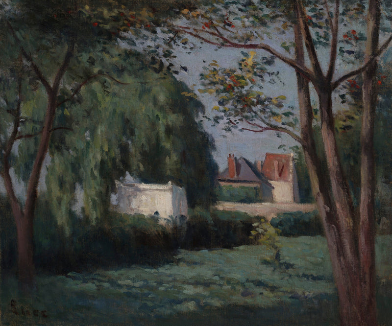 Ländliche Szene mit drei Häusern und einem Baum - Maximilien Luce