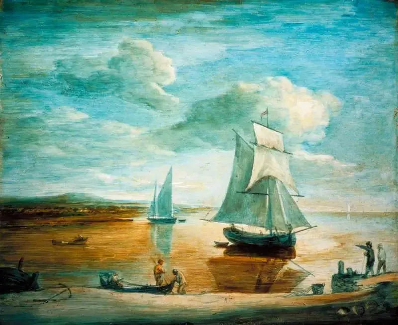 Küstenszene mit Segel- und Ruderbooten und Figuren am Ufer - Thomas Gainsborough