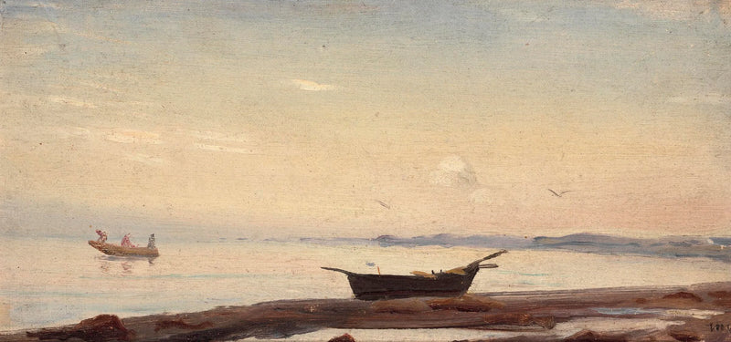 Küstenansicht von Skagen mit einem kleinen Boot am Strand. – Michael Peter Ancher