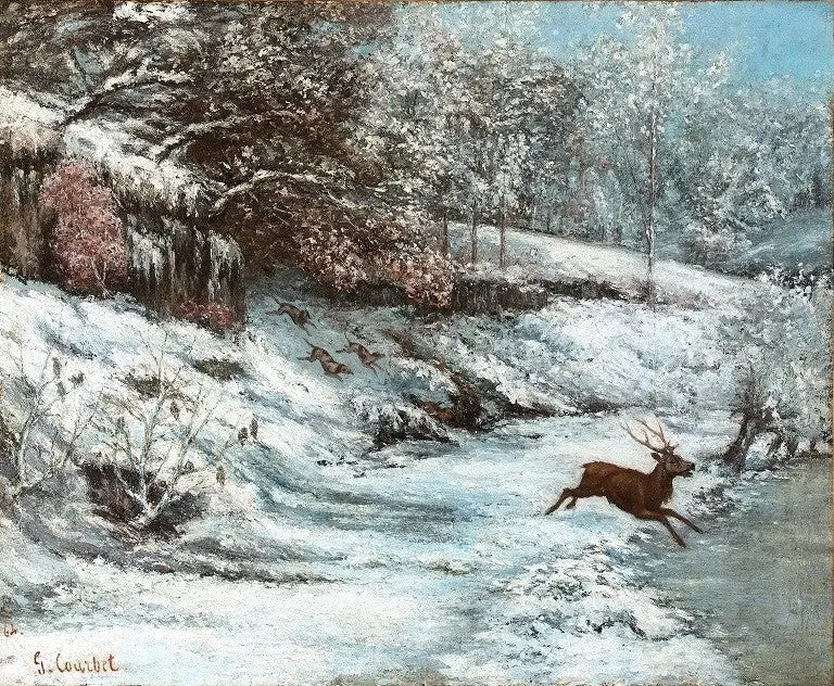 Jagdszene im Schnee - Gustave Courbet