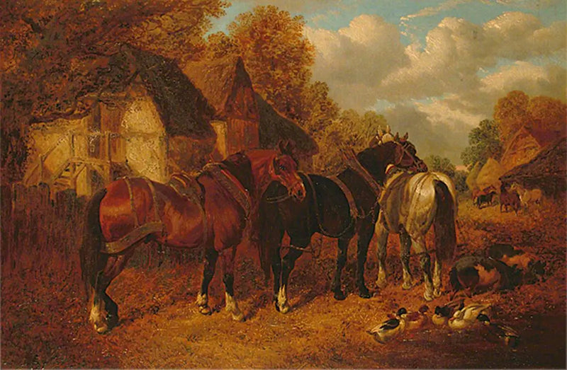 Bauernhofszene mit Zugpferden - John Frederick Herring, Sr.