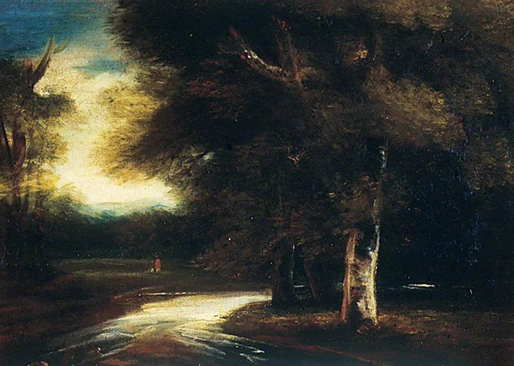 Scène de forêt et de rivière - Joshua Reynolds image 1 tableau peint à l’huile sur toile