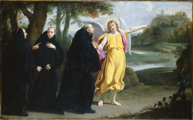 Szene aus dem Leben des heiligen Benedikt : der Engel zeigt dem heiligen Benedikt den Standort des Klosters am Monte Cassino - Philippe de Champaigne