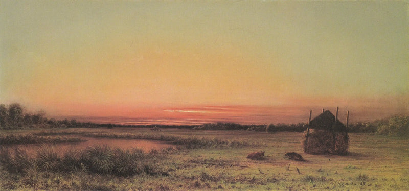Sumpfszene: Zwei Rinder in einem Feld - Martin Johnson Heade