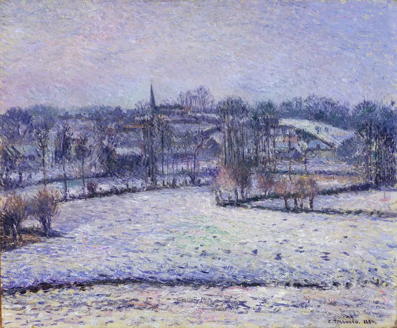 Schneeszene in Éragny (Blick auf Bazincourt) - Camille Pissarro