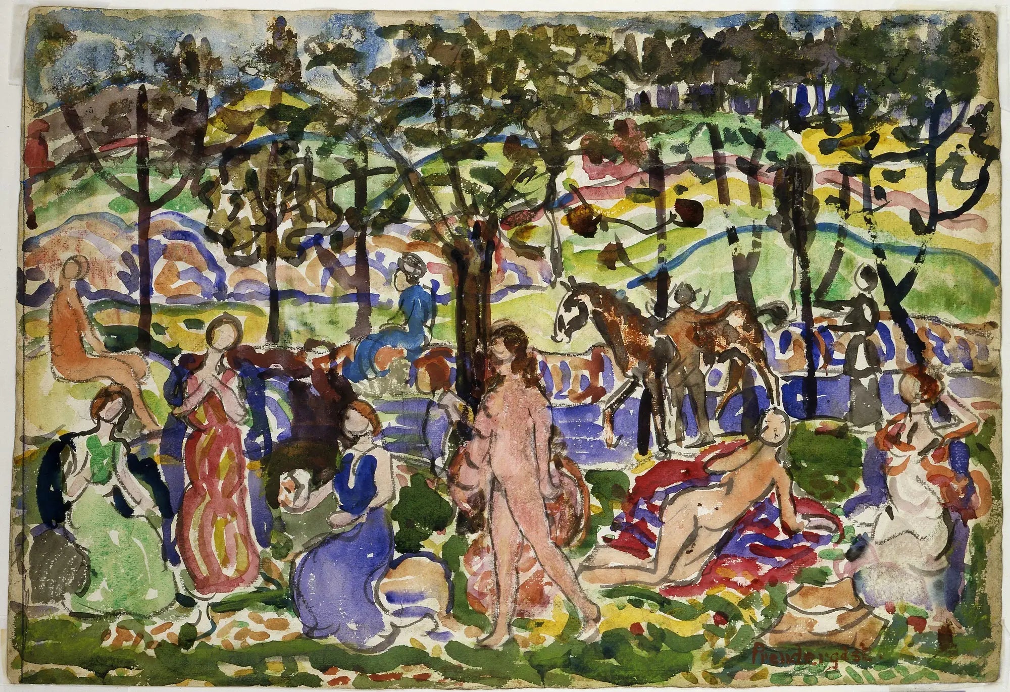 Scène de parc - Maurice Prendergast image 1 reproduction de peinture à l’huile