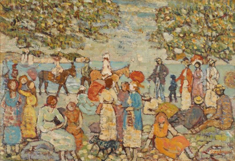Strandszene mit Eseln (oder Maultieren) - Maurice Prendergast