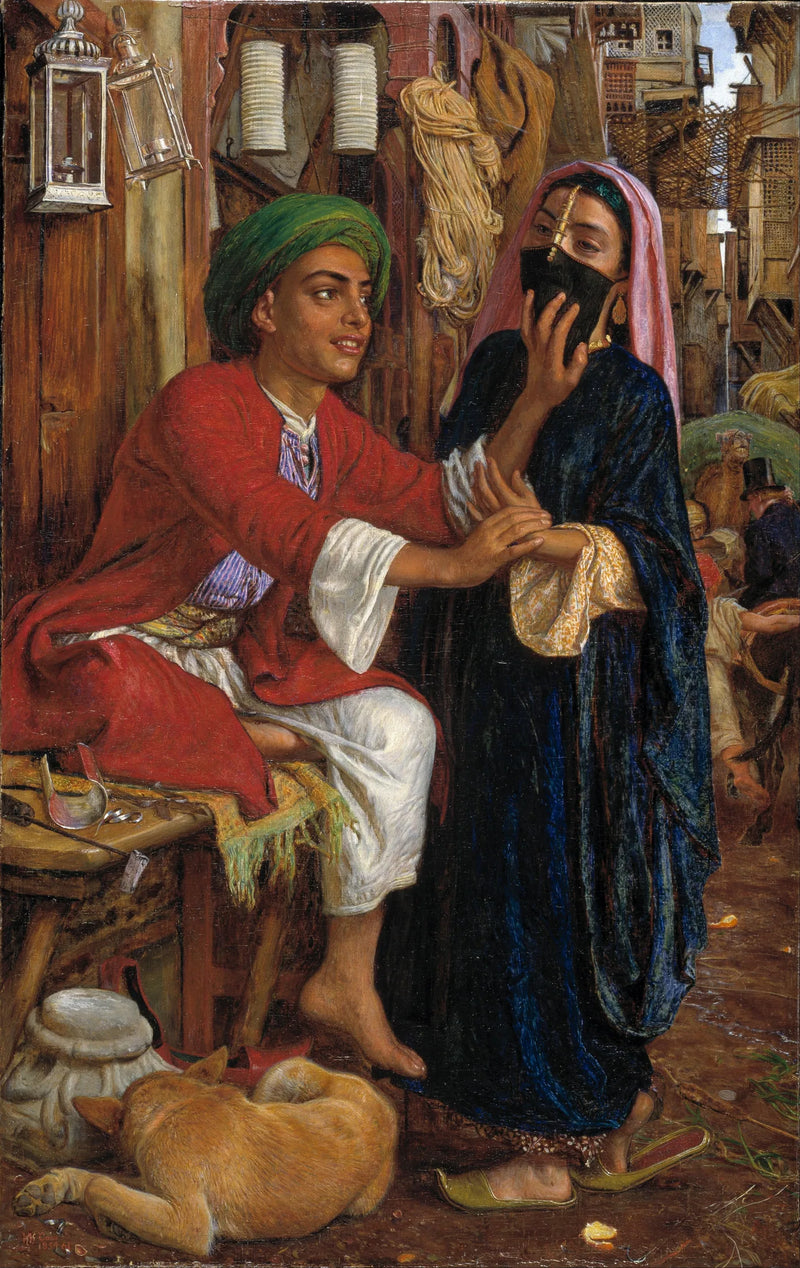 Straßenszene in Kairo: Die galante Hofgesellschaft des Laternenherstellers - William Holman Hunt