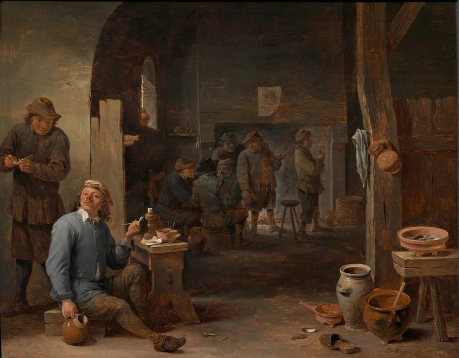 Tavernenszene mit einem Raucher, der einen Krug hält - David Teniers der Jüngere