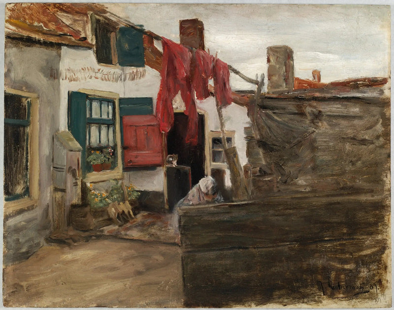 Holländische Dorfansicht mit Wäsche - Max Liebermann