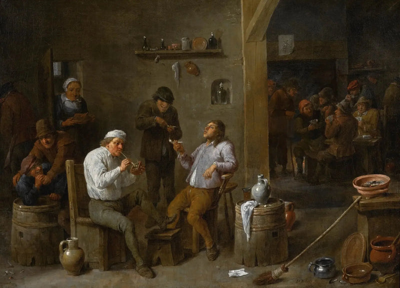 Innenszene einer Taverne mit Bauern, die trinken und rauchen - David Teniers der Jüngere