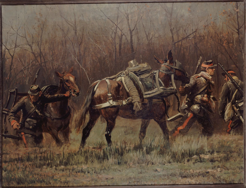 Militärszene: bewegliche Einheiten, die Ambulanzkamele führen (Fragment des Panoramas von Champigny) - Édouard Detaille