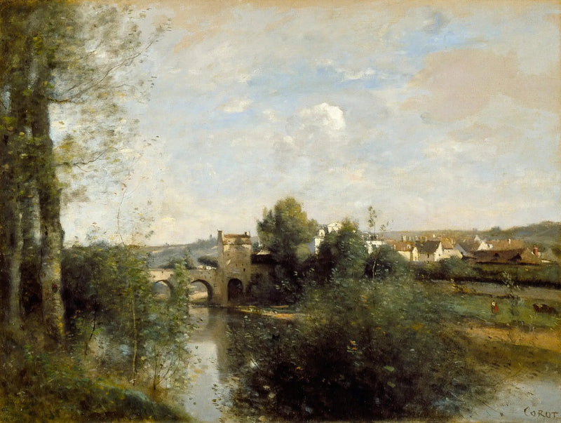 Seine und alte Brücke in Limay - Jean-Baptiste Camille Corot