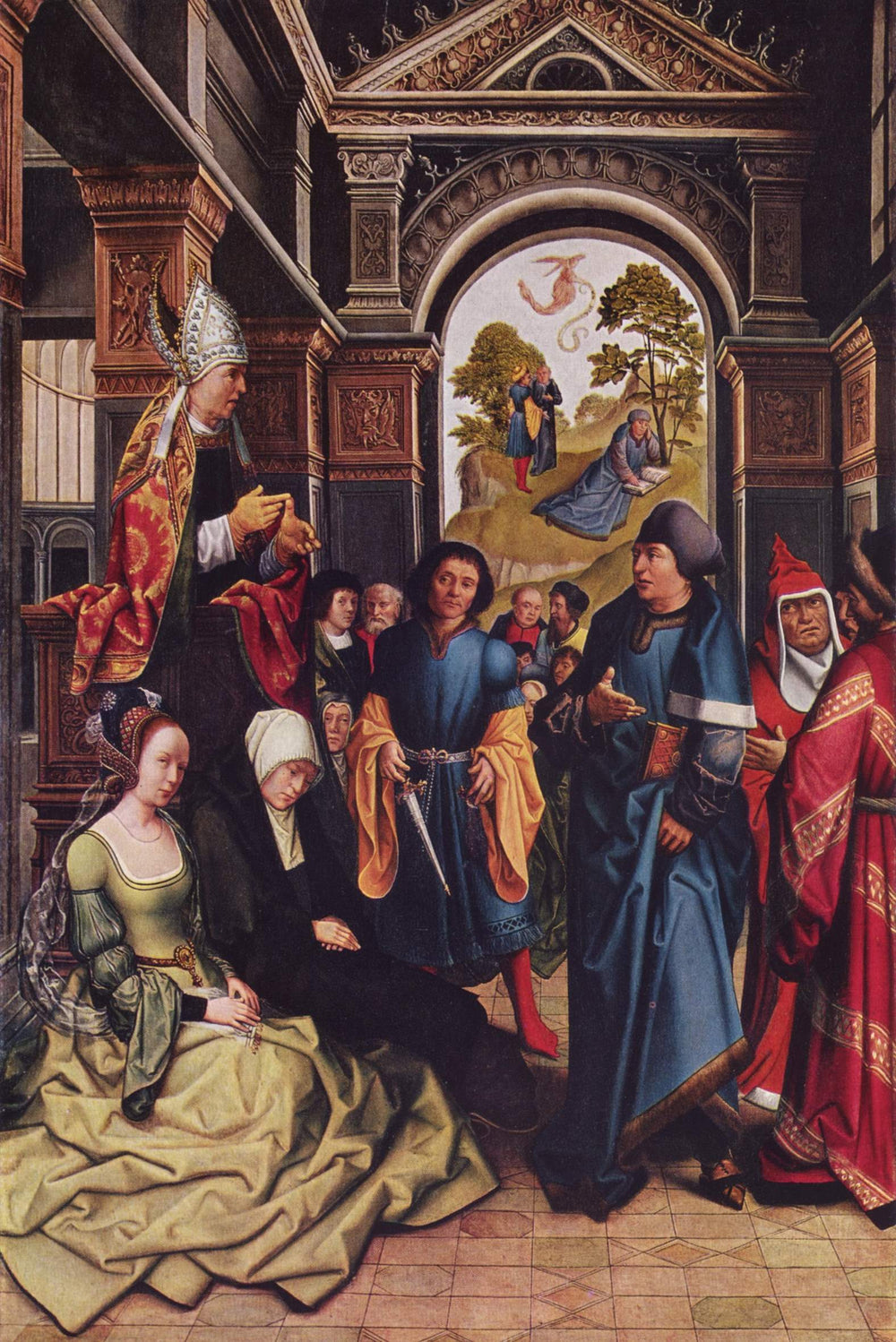 Sermon de saint Ambroise À l'extérieur : Deux saints évêques debout - Bernard van Orley image 1 tableau peint à l’huile sur toile