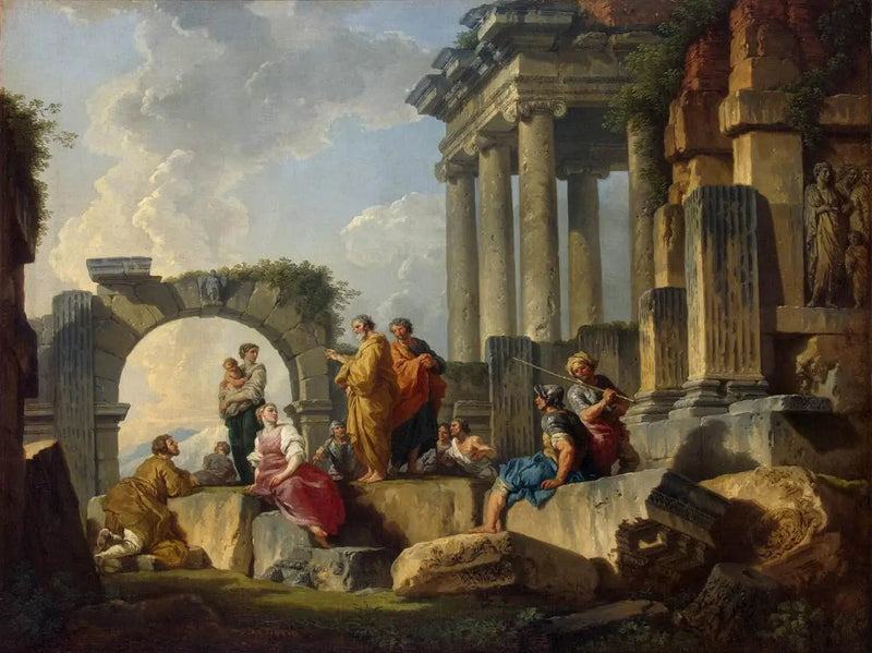 Predigt des heiligen Paulus inmitten der Ruinen - Giovanni Paolo Panini