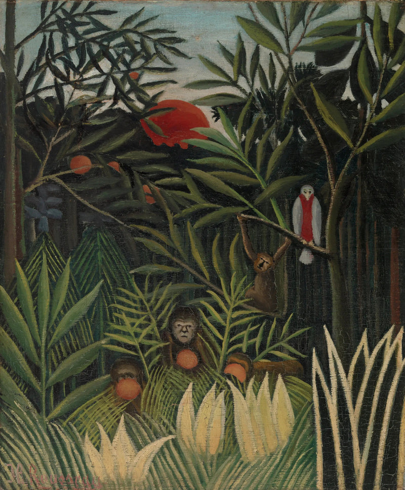 Affen und Papagei im Dschungel - Henri Rousseau