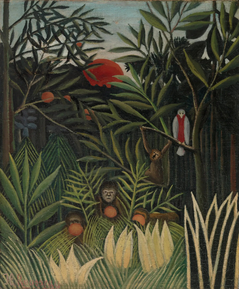 Affen und Papagei im Dschungel - Henri Rousseau